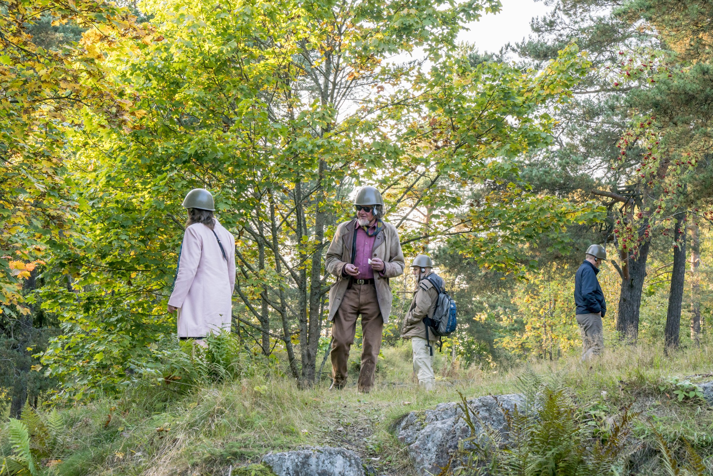 Martial Law at Patterimäki park, audience listening to the audio and walking around
