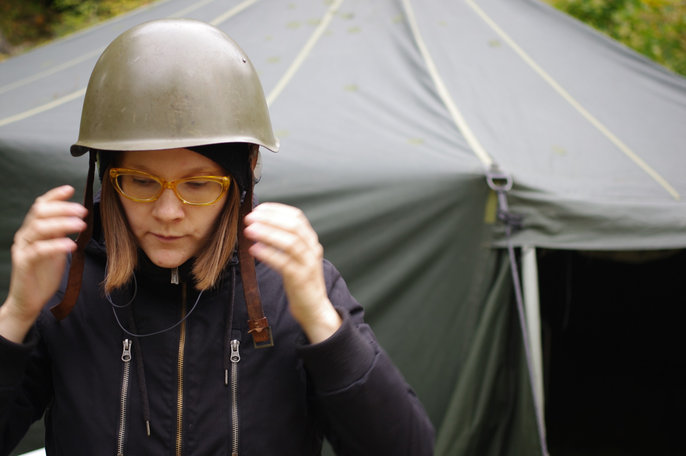 Anastasia Artemeva wearing a helmet at public art event